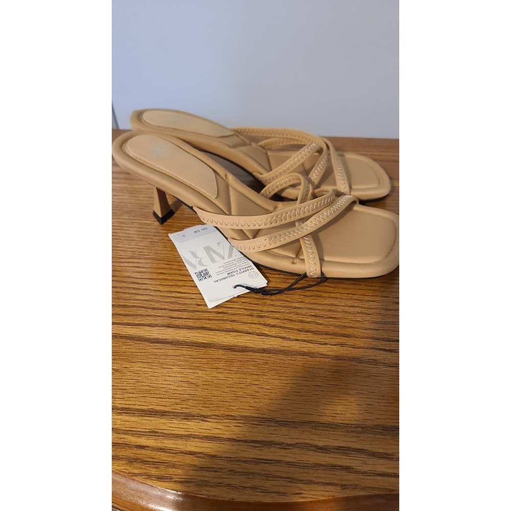 Zara Women's Beige Square Toe Heels Sandals Size 6 New